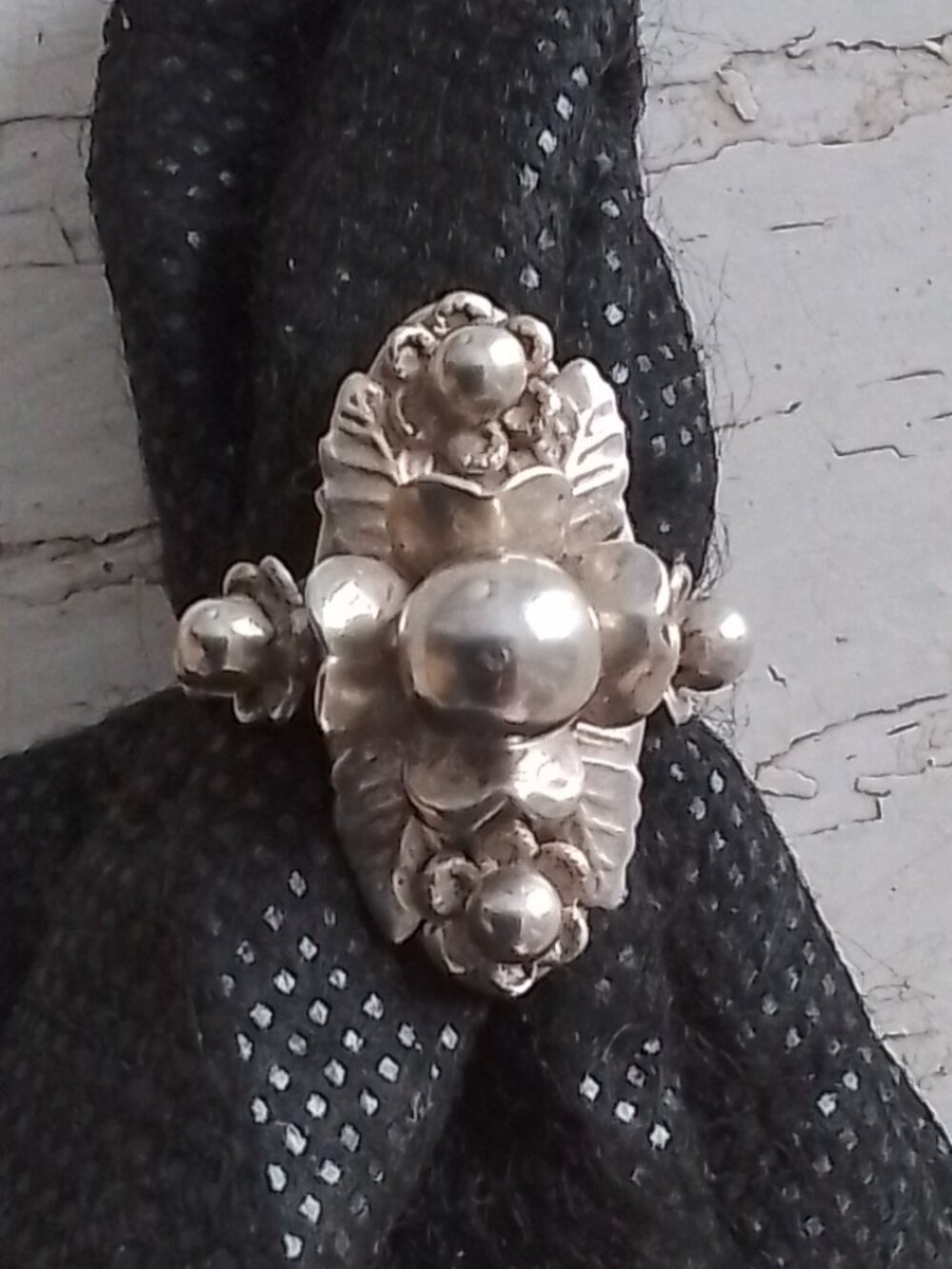 Vtg Sterling Silver Nouveau Ball Ring Pinkie Floral SZ 5 North South Dainty